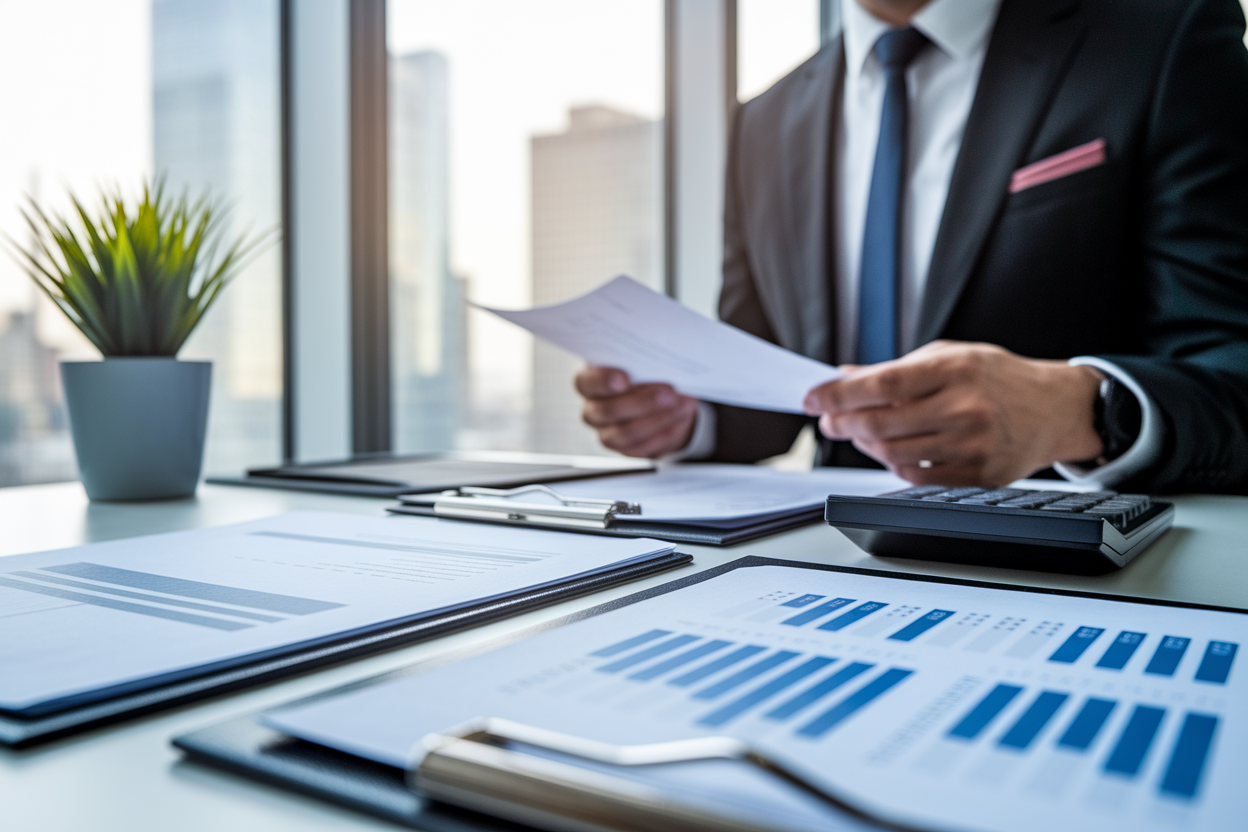 bureau-financier-documents-calculatrice-plante